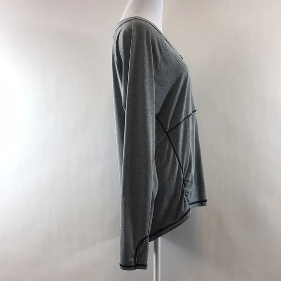Athleta Heather Gray Ruched Half Zip Long Sleeve Tee Womens Large Running - Picture 2 of 14